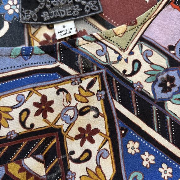 Johnny Was 100% Silk Sz Small Miklos Easy Top Kimono Blouse Poncho Jade Flaw* - Picture 4 of 11